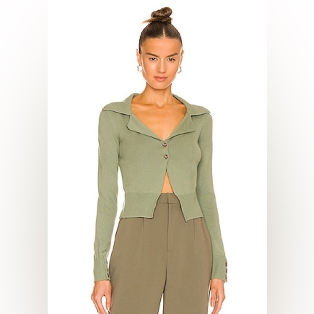 Song of Style Cardigan Alayna collared sweater in sage green Revolve Long Sleeve